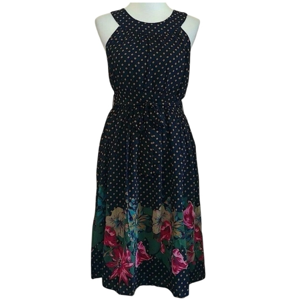 Black & Brown Dot Floral Print Halter Dress by Lace & Mesh Modcloth Medium